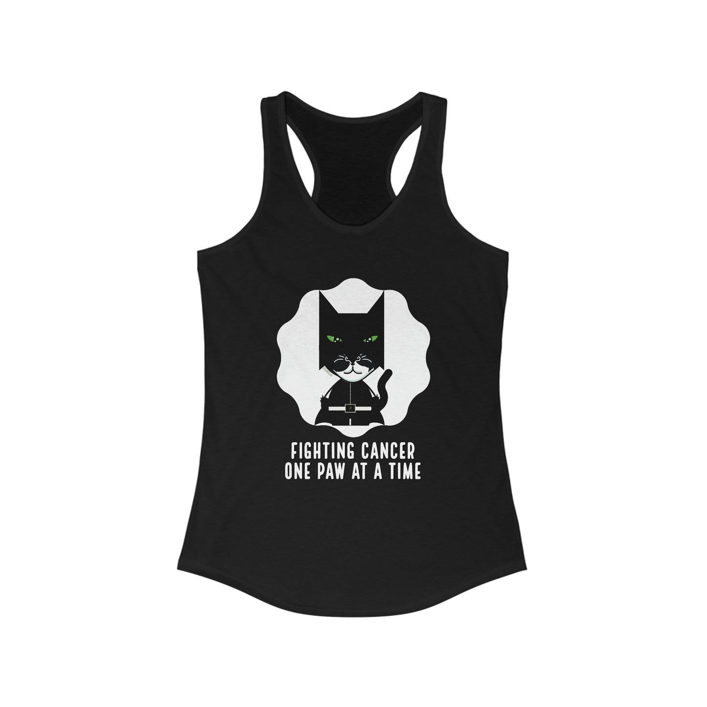 Chemo Cat Racer Tank: Fighting Cancer One Paw at a Time - Stylish Slim Fit for Empowered Women