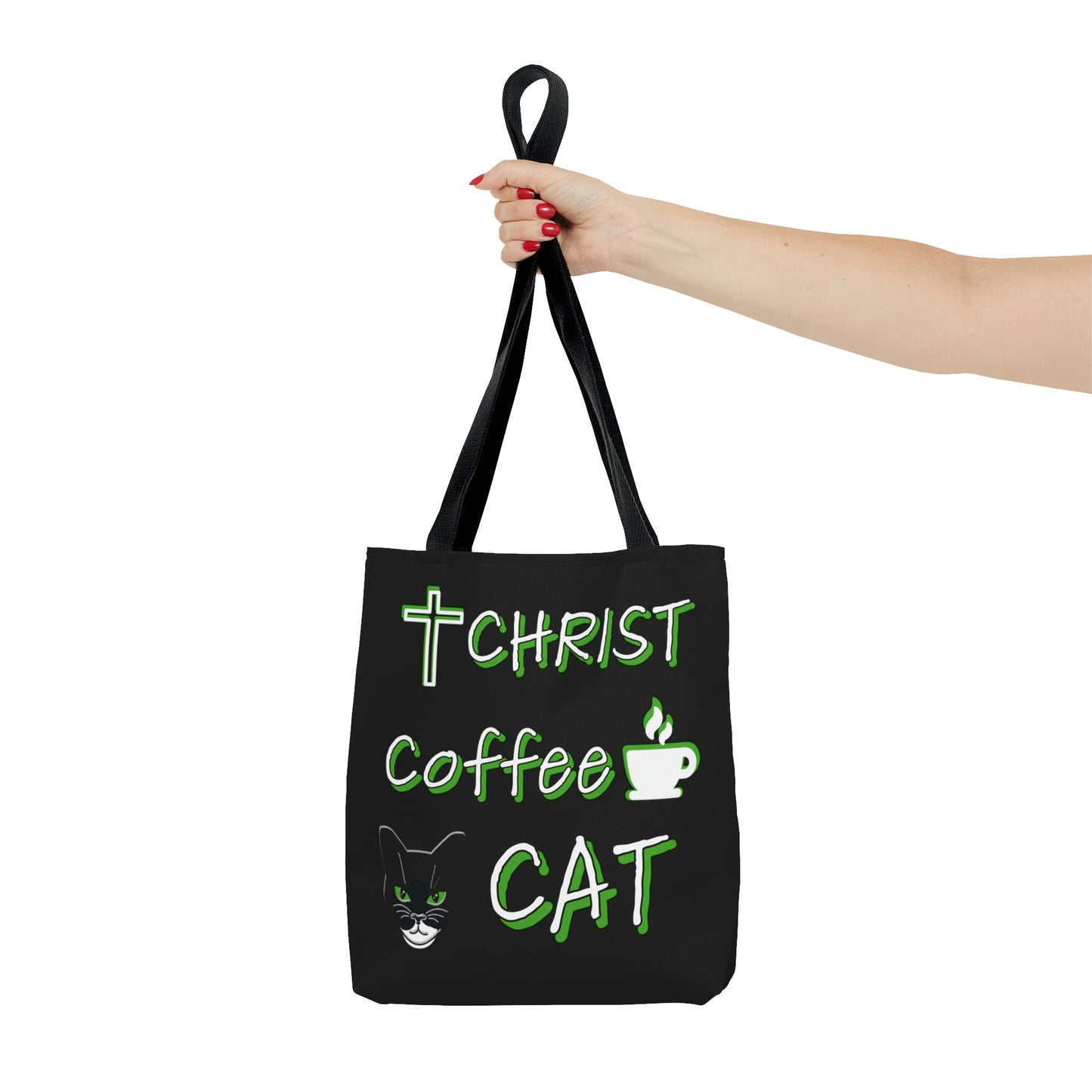 Christ, Coffee, Cat: Tote Bag (Black and Green)